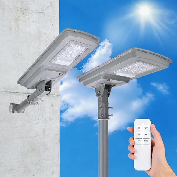 Solar Powered 2000-Lumens Commercial Gray Dusk to Dawn IP65 Integrated LED Floodlight for Parking Lot/Garden/Yard/Street