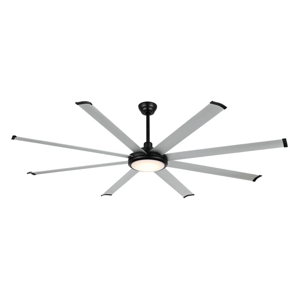 80-inch Black and Silver Aluminum Ceiling Fan with Integrated LED Light and Remote