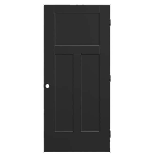 Masonite 36 in. x 80 in. 3-Panel Winslow Left-Hand Solid Core Jet Black Molded Composite Single Prehung Interior Door