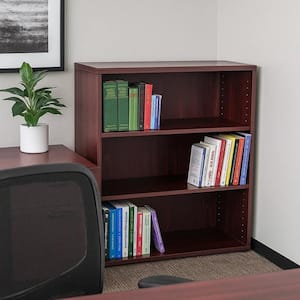 Mery 36 in. Tall Mahogany Red Wood 3-Shelf Hutch Bookcase with Wire Hole