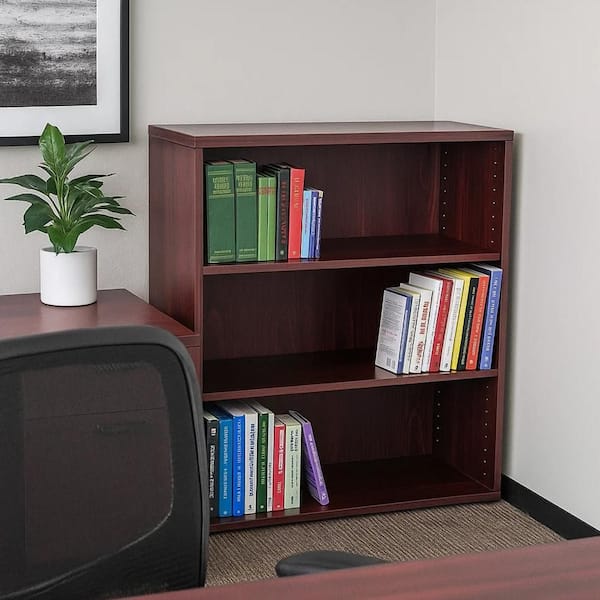 Mery 36 in. Tall Mahogany Red Wood 3-Shelf Hutch Bookcase with Wire Hole