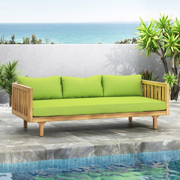 Unbranded Outdoor 3 Seater Acacia Wood Daybed, Teak Finish, Green