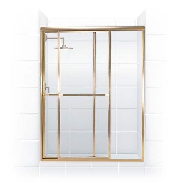Coastal Shower Doors Paragon Series 44 in. x 68 in. Framed Sliding Shower Door with Towel Bar in Gold and Clear Glass