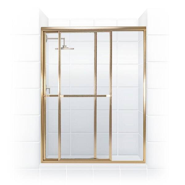 Coastal Shower Doors Paragon Series 56 in. x 66 in. Framed Sliding Shower Door with Towel Bar in Gold and Clear Glass