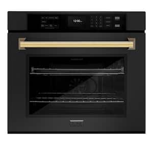 Autograph Edition 30 in. Professional Electric Single Wall Oven in Black Stainless Steel with Polished Gold Handle