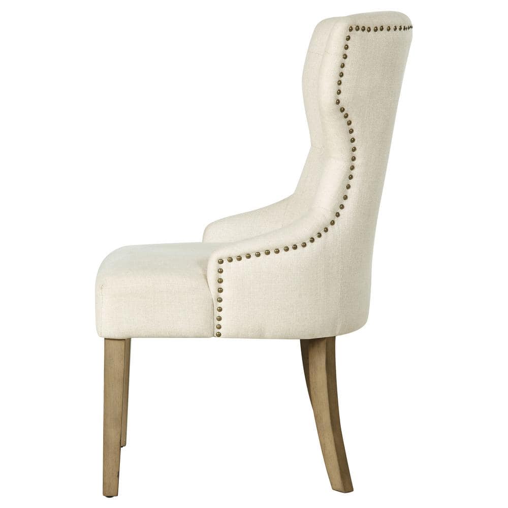 Beige Linen Upholstered Tufted High Back Side Chair