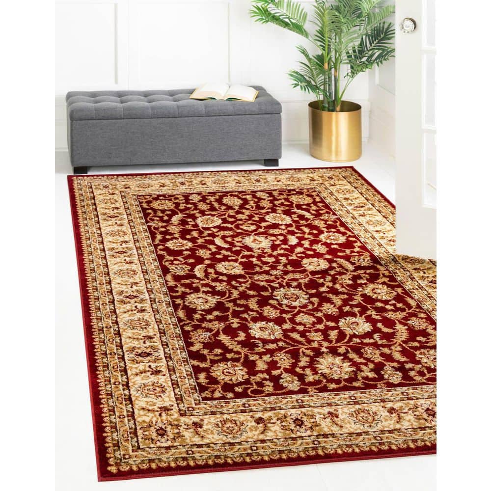 Handmade Rectangular Red Synthetic Stain-Resistant Rug