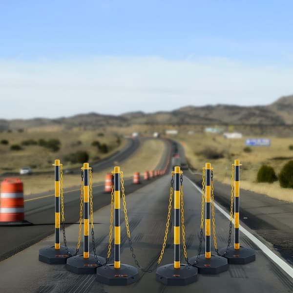 Traffic Delineator Post Cones, 6-Pieces Traffic Safety Delineator Barrier with Base for Traffic Control Warning Parking