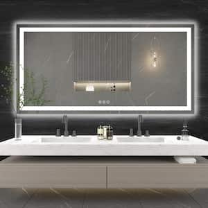 72 in. W x 36 in. H Large Rectangular Frameless Anti-Fog LED Light Wall Mounted Bathroom Vanity Mirror in White
