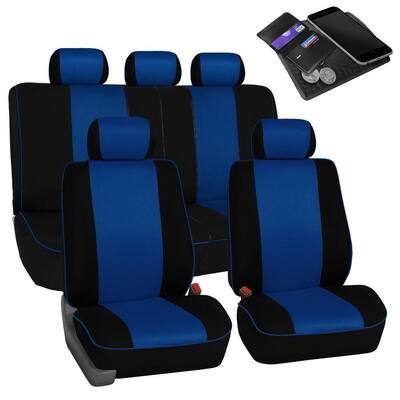 NDISTIN Auto Interior Accessories Car Seat Covers Full Set of 6pc Blue Galaxy Universal 15 Steering Wheel Cover Soft Seat Belt Pad,Center Console Box Armrest Cushion Comfotable Durable Decor 