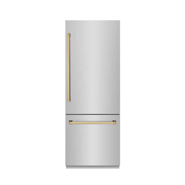 ZLINE Kitchen and Bath 30 in. 16.1 cu. ft. Built-in Bottom Freezer Refrigerator in Stainless Steel with Graphite Gray Interior and Gold Accents