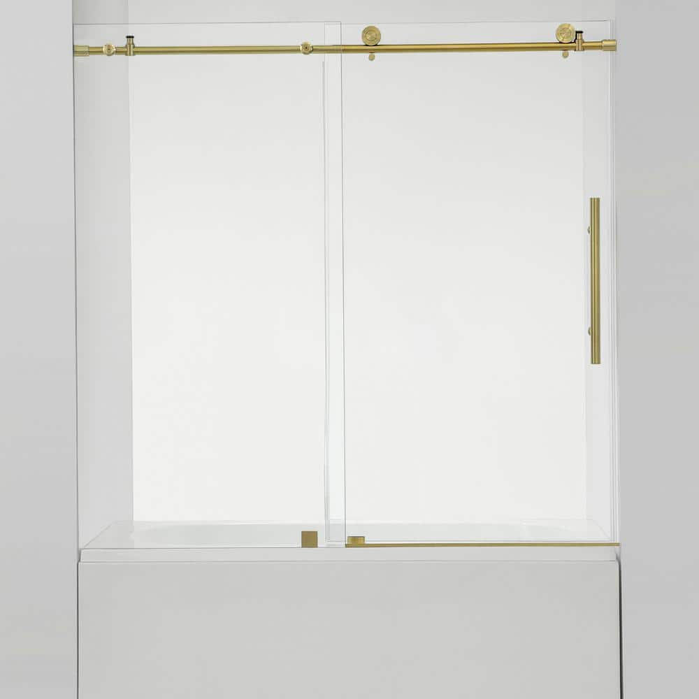 Villena 60 in. W x 58 in. H Single Sliding Frameless Tub Door in Brushed Gold with Clear Glass price history on PriceWatchPro