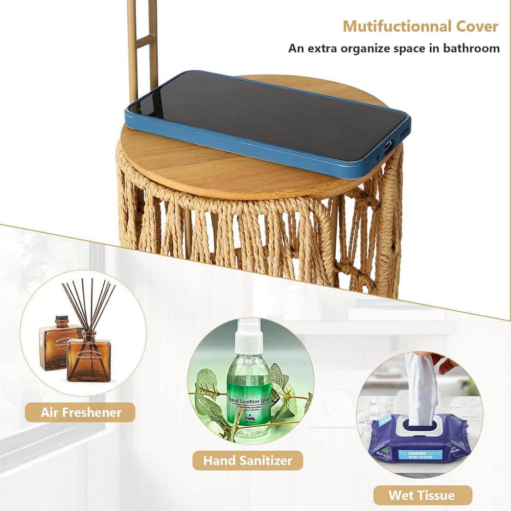 Brown Wicker Freestanding Toilet Paper Holder with Storage