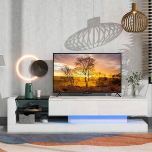 70.80 in. White Modern TV Stand with 2 Cabinets, Fits 75 in. TV, 16-color RGB LED Color Changing Lights