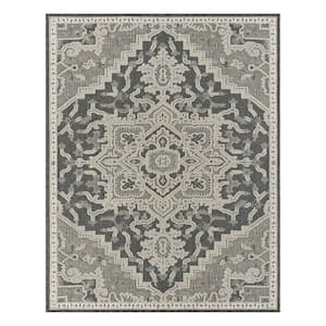 High/Low Textured Navy/Gray 8 ft. x 10 ft. Medallion Area Rug