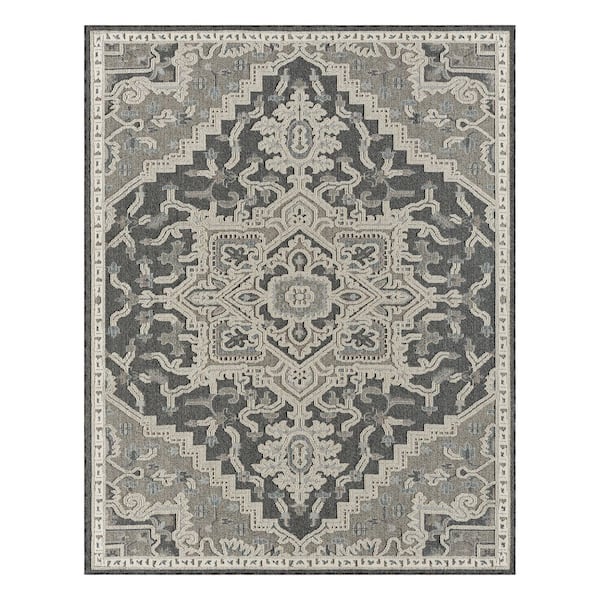 Nautica High/Low Textured Navy/Gray 8 ft. x 10 ft. Medallion Area Rug