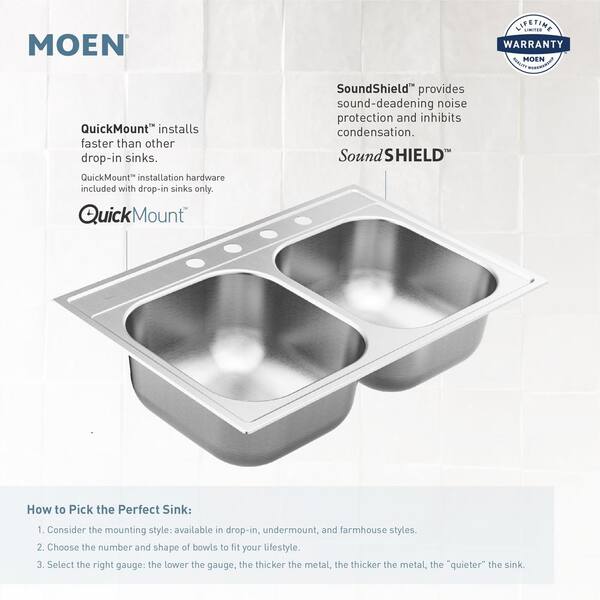 1800 Series Stainless Steel 33 in. 4-Hole Double Bowl Drop-In Kitchen Sink with 8 in. Depth