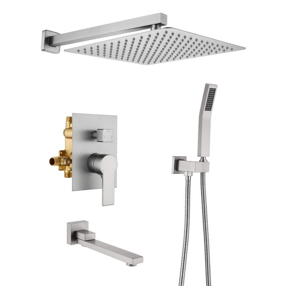 3-Spray 12 in. Square Wall Mount Dual Fixed and Handheld Shower Head with Tub Spout in Brushed Nickel price history on PriceWatchPro