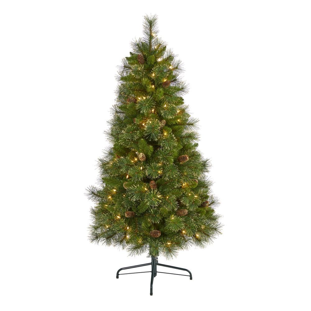 5 ft. Pre-Lit Golden Tip Washington Pine Artificial Christmas Tree with 150 Clear Lights and Pine Cones -  Nearly Natural, T1971