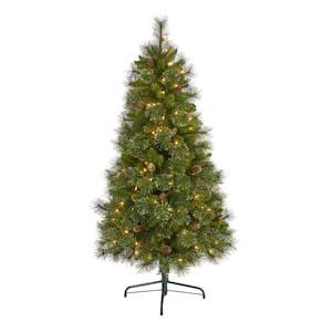 5 ft. Pre-Lit Golden Tip Washington Pine Artificial Christmas Tree with 150 Clear Lights and Pine Cones