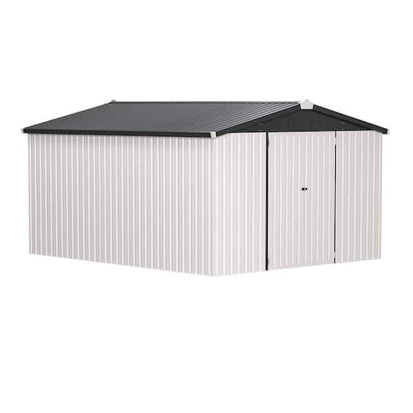 14 ft. W x 10 ft. D Metal Storage Shed with 2 Doors for backyard garden in White (140 sq. ft.)