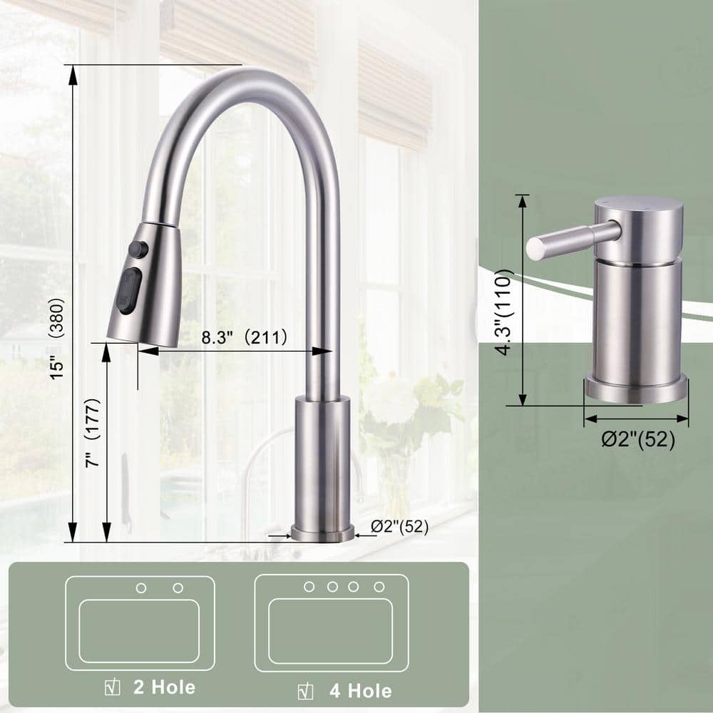 Brushed Nickel Pull-Down Kitchen Faucet with Soap Dispenser