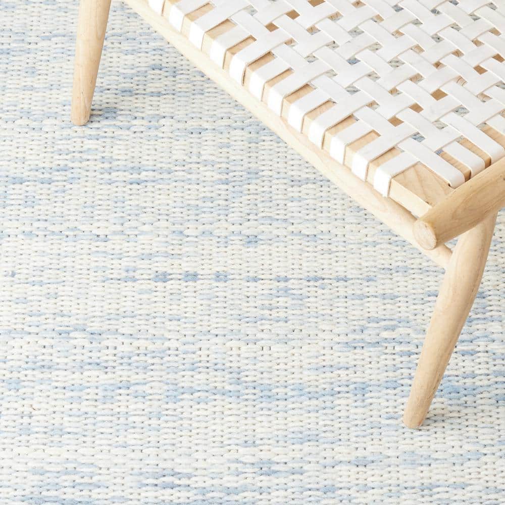 Marbella Blue and Ivory Flat Woven Wool Area Rug