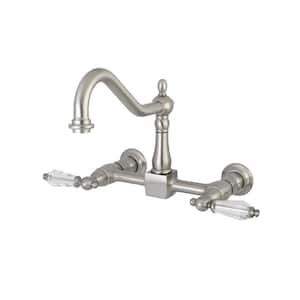 Victorian Crystal 2-Handle Wall-Mount Standard Kitchen Faucet in Brushed Nickel