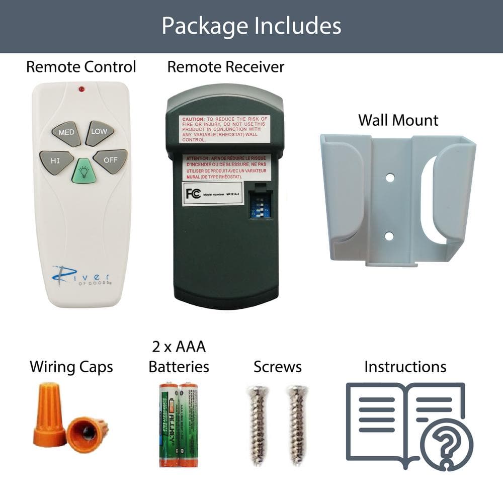 White 5-Inch Ceiling Fan Remote Control with Receiver Kit
