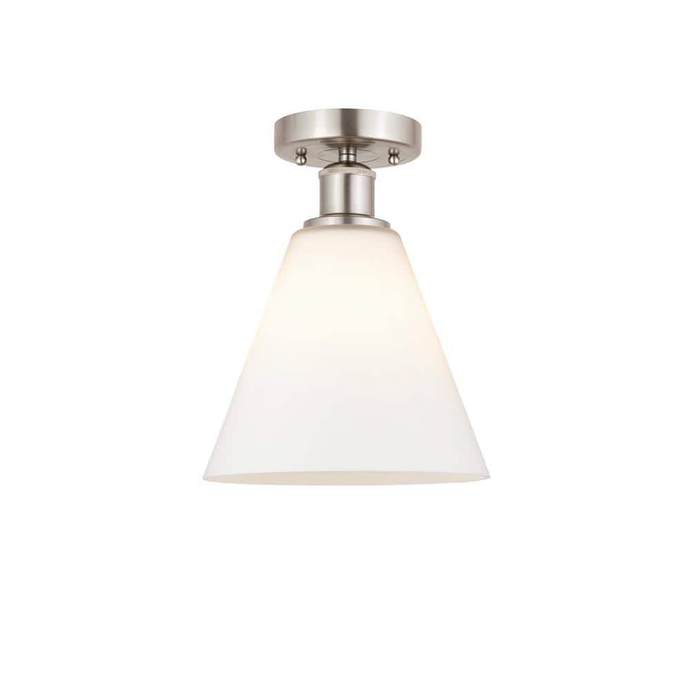 Berkshire 8 in. 1-Light Brushed Satin Nickel, Matte White Semi-Flush Mount with Matte White Glass Shade price history on PriceWatchPro