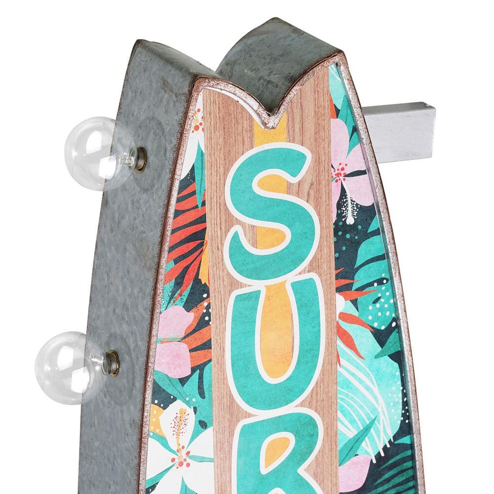 Vintage Metal LED Surf Shop Sign with Tropical Print