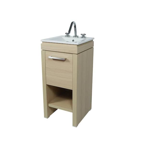 Bellaterra Home 16 in. W x 16 in. D x 34.25 in. H Single Sink Freestanding Bath Vanity in Neutral with White Ceramic Sink