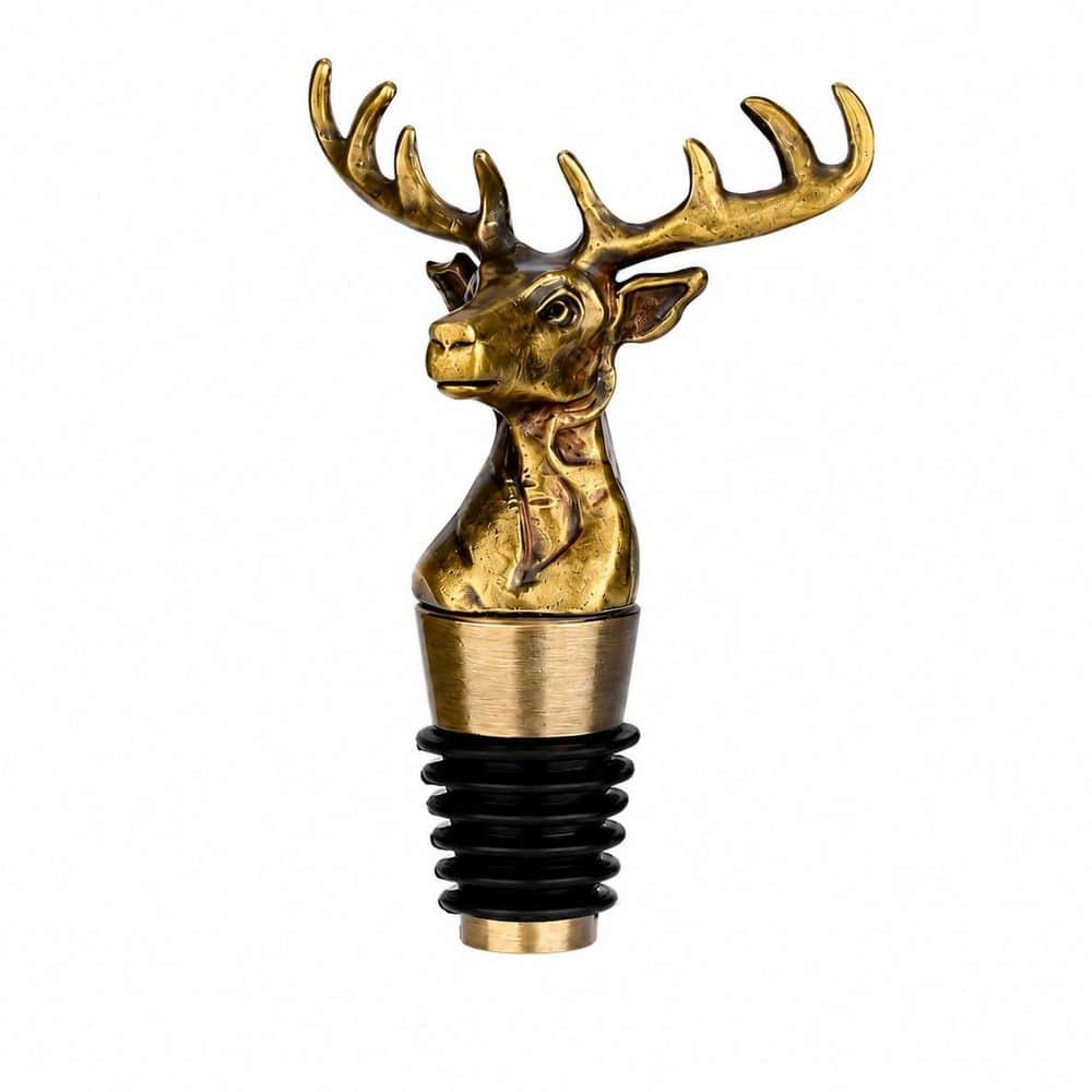 Bronze Deer Wine Bottle Stopper with Zinc Alloy and Silicone, Gift Boxed for Standard Bottles, Decorative