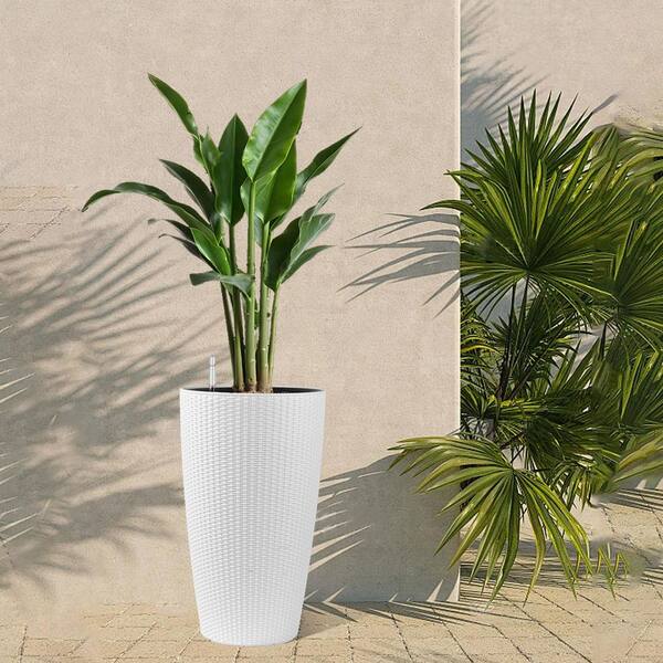 22 in. H White Faux Rattan Tall Planters Outdoor Large Planters w/ Water  Level Monitor Inner Bucket, Automatic Watering ZN-3099 - The Home Depot