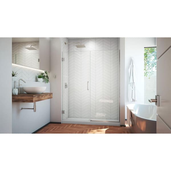 Unidoor Plus 58 to 58.5 in. x 72 in. Frameless Hinged Shower Door in Brushed Nickel