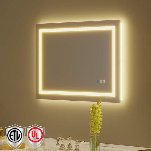 24 in. W x 36 in. H Rectangular Frameless Anti-Fog LED Light Wall Bathroom Vanity Mirror with Backlit and Front Light