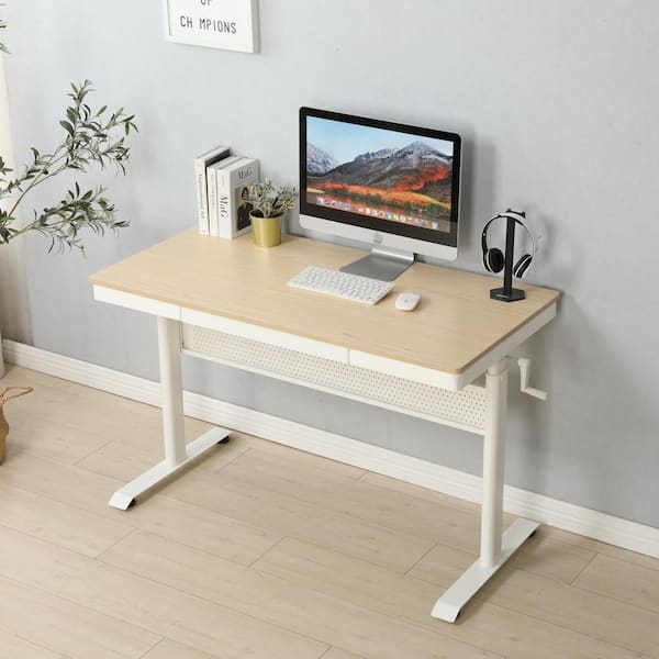 FLEXISPOT Electric Standing Desk Whole Piece 48 x 30 Inch Desktop  Adjustable Height Desk Home Office Computer Workstation Sit Stand up Desk  (White