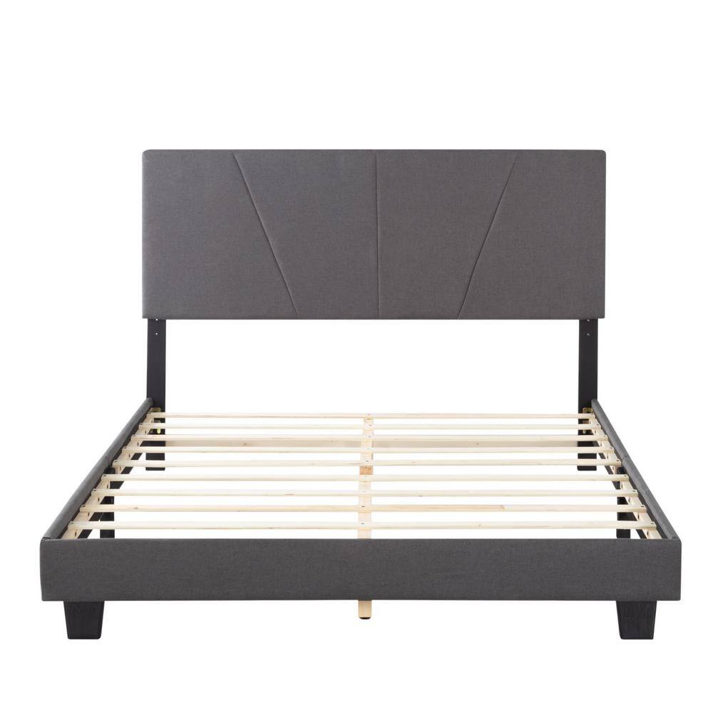Dark Gray Wood Frame Queen Upholstered Platform Bed