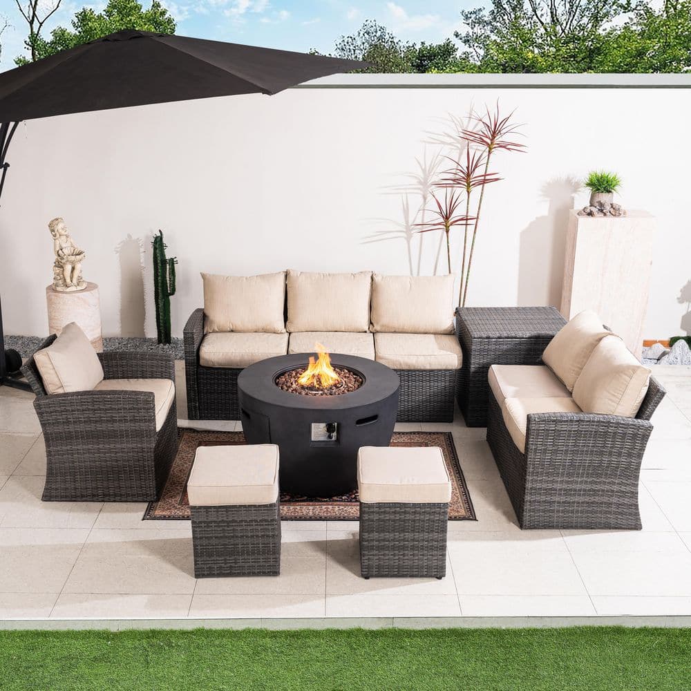 7-Piece Outdoor Patio Fire Pit Conversation Set with Cushions, Deep Seating Sofa, Fire Pit Table and Storage price history on PriceWatchPro