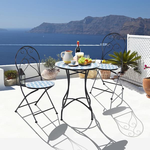 Folding Patio Bistro Chairs Mosaic Chairs Outdoor Dining Chairs (Set of 2)