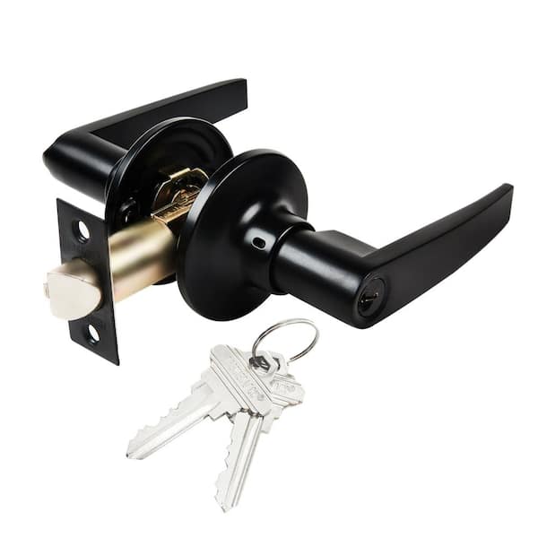 Premier Lock Matte Black Light Commercial Duty Entry Door Lever Lock Set with 4 Keys Total, (2-Pack, Keyed Alike)
