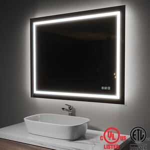 Super Bright 40 in. W x 32 in. H Rectangular Frameless Anti-Fog LED Light Wall Bathroom Vanity Mirror Front Light
