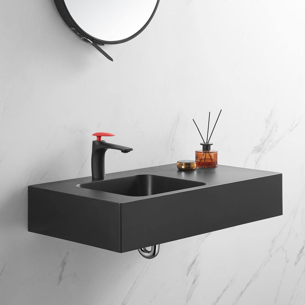 Matte Black Granite Wall-Mount Rectangular Bathroom Sink