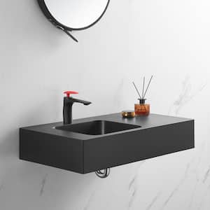 32 in. Wall-Mount Install or On Countertop Bathroom Sink in Matte Black with Single Faucet Hole