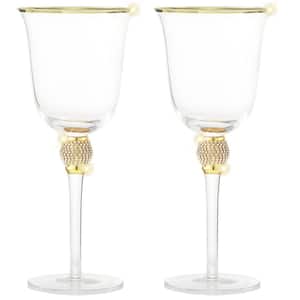 (Set of 2) Luxurious Rose and White 18 oz. Wine Glass with Dazzling Rhinestone Design and Gold Rim