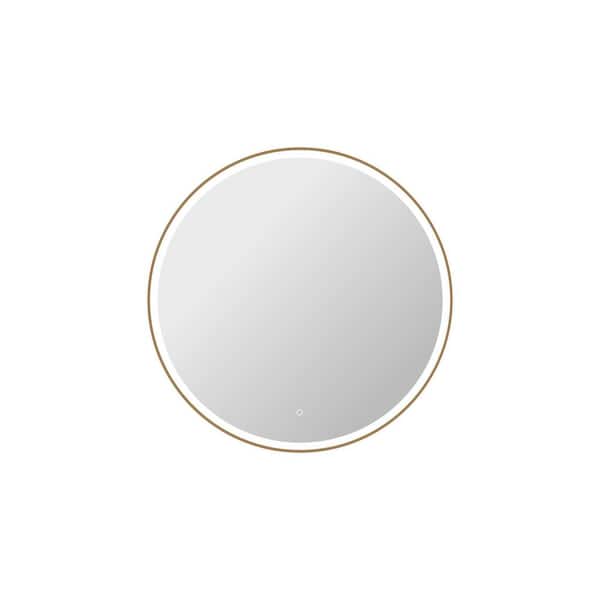 42 in. W x 42 in. H Round Framed LED Wall Mirror in Satin Gold