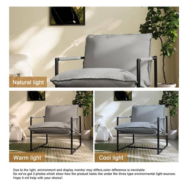 Uixe Modern Metal Frame Light Gray Sling Accent Armchair