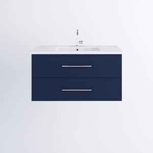 Napa 40 in. W x 20 in. D Single Sink Bathroom Vanity Wall Mounted in Navy Blue with Acrylic Integrated Countertop