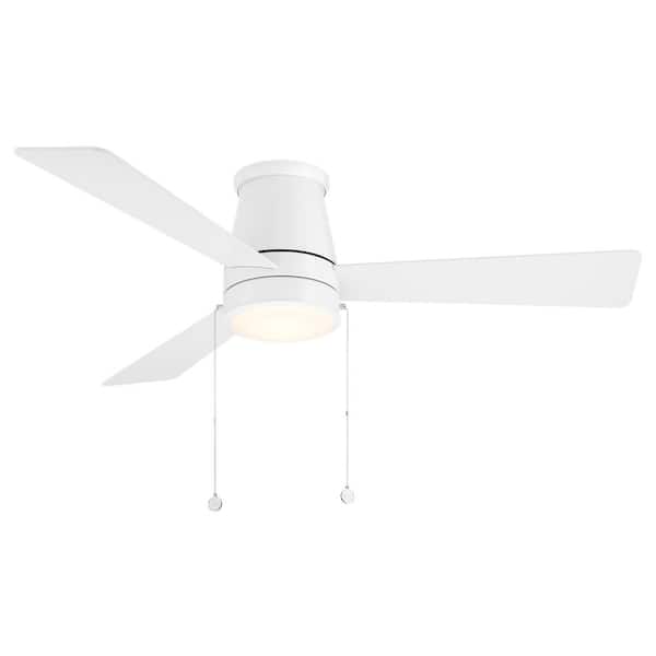 Hug 52 in. Indoor/Outdoor Matte White 3-Blade Pull Chain Ceiling Fan Selectable CCT Integrated LED