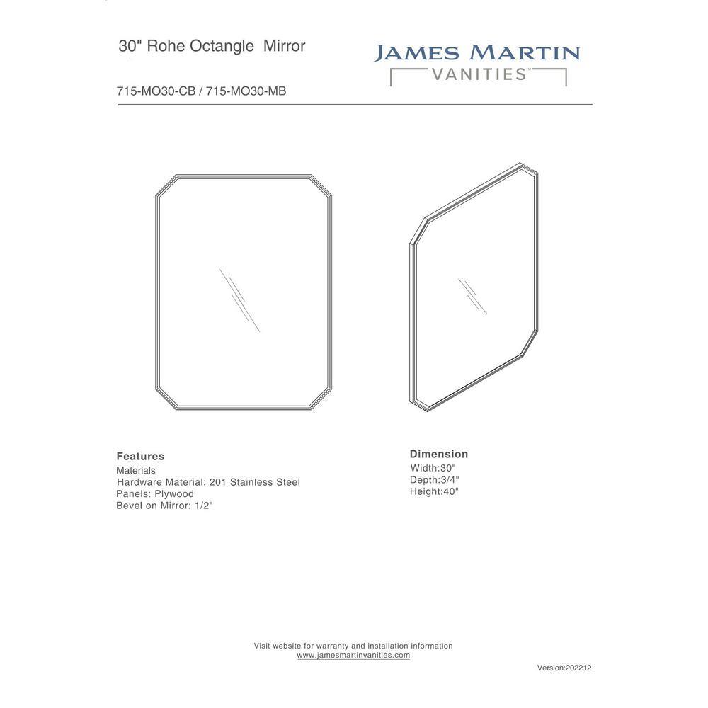 Rohe 40" x 30" Matte Black Octagon Beveled Vanity Mirror